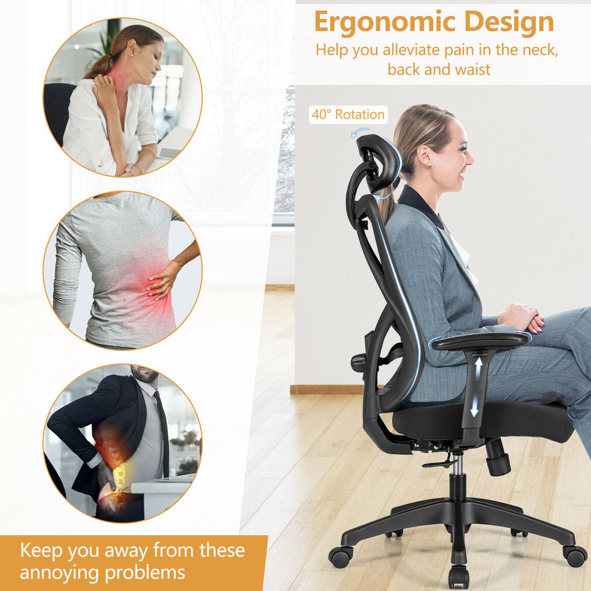 Ergonomic Design: Help alleviate pain in the neck, back, and waist. 40 Rotation: Keep you away from these annoying problems.