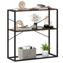 Costway - 36" Console Table with Wooden Textured Open Shelves & Metal Frame for Hallway - Brown