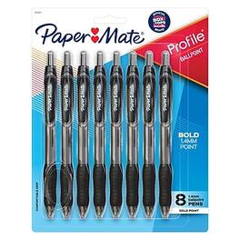 Paper Mate - Profile Retractable Ballpoint Pen, Bold Point, 1.4mm, 8/Pack - Black Ink