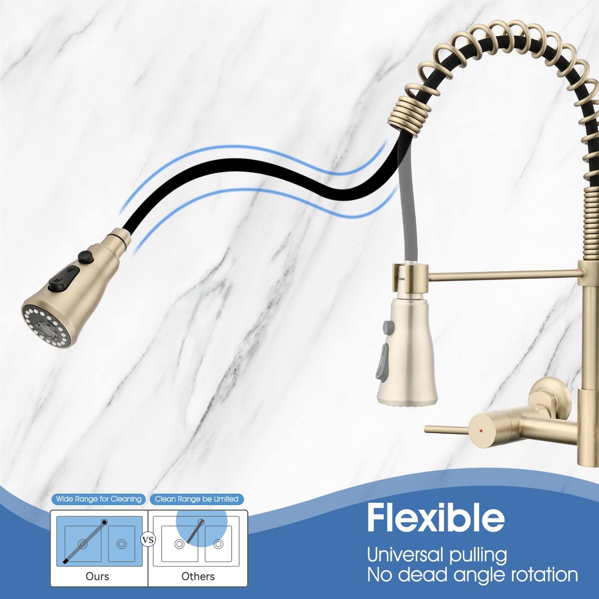 Wide Range for Cleaning  
Clean Range be Limited VS Ours Others  
Flexible  
Universal pulling  
No dead angle rotation