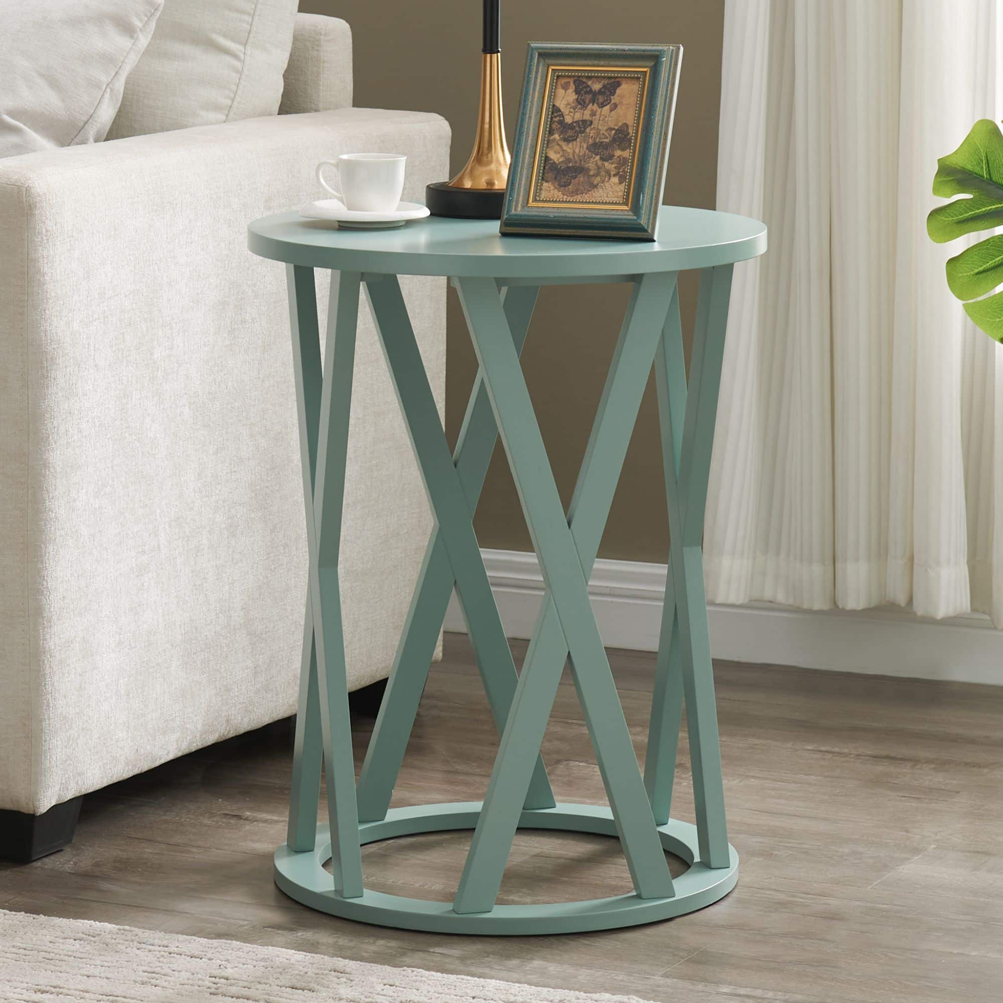 Kings Brand Furniture - Emma Side End Table - Modern Round Farmhouse Accent Table - White