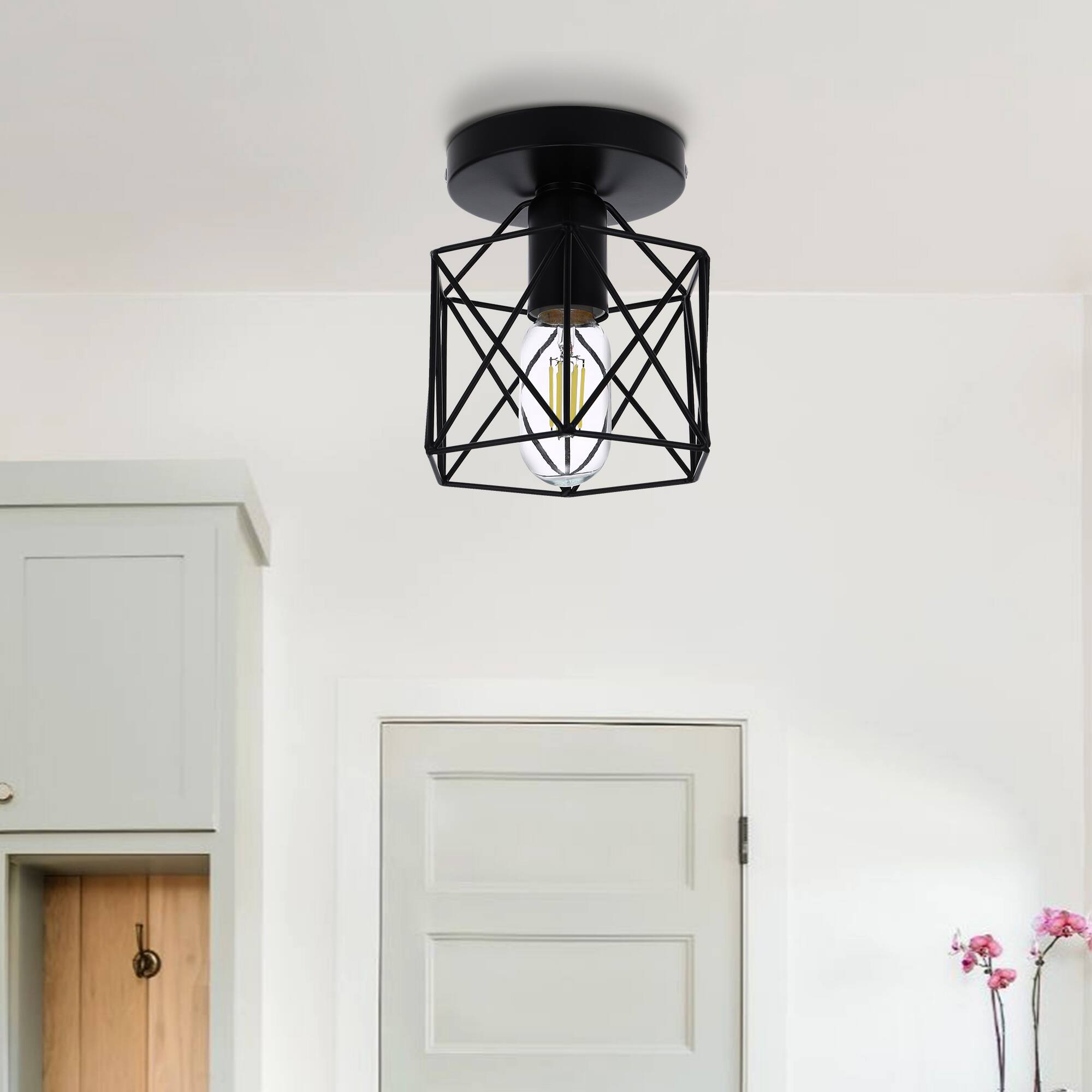 Angle. Jandcase - JANDCASE 1-Light Industrial Hallway Semi-Flush Mount Ceiling Light,E26 Socket, Non-Integrated Bulbs for Kitchen - Black.