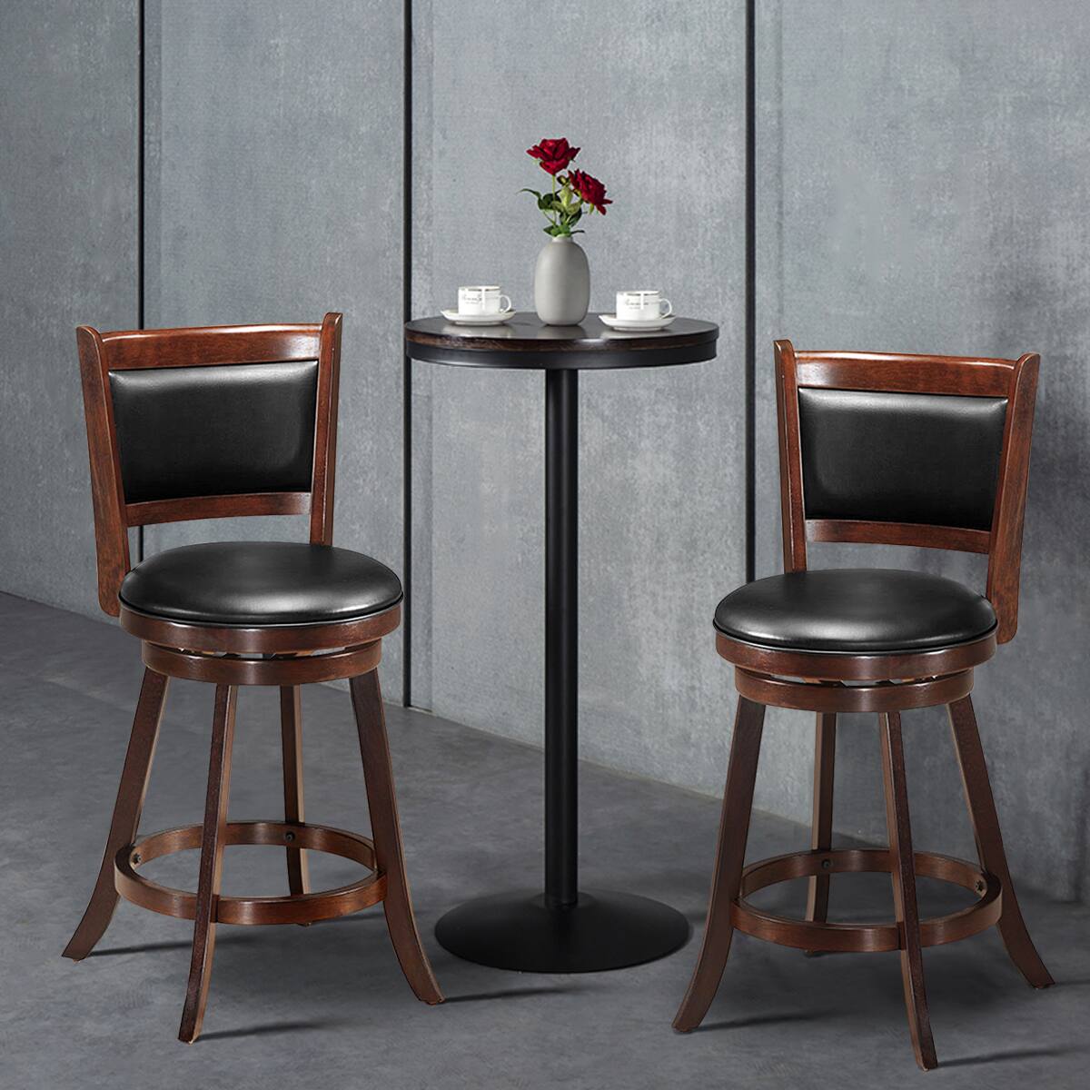 Alt View 3. Costway - Costway Set of 2 24" Swivel Counter Stool Wooden Dining Chair Upholstered Seat Espresso Panel back - Espresso,Black.