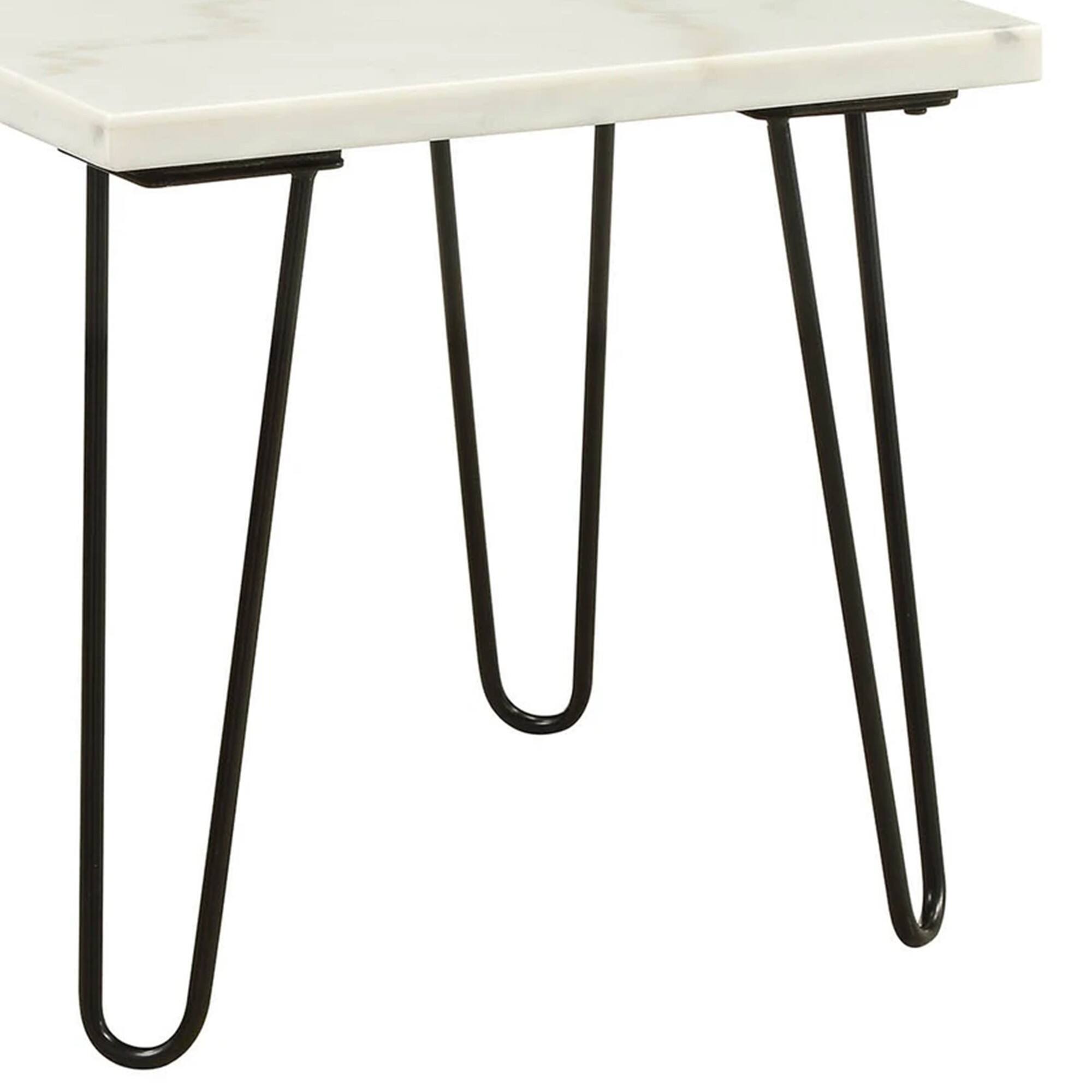 Alt View 3. Manhattan Lane - Marble Top End Table with Hairpin Style Metal Legs - White, Black.
