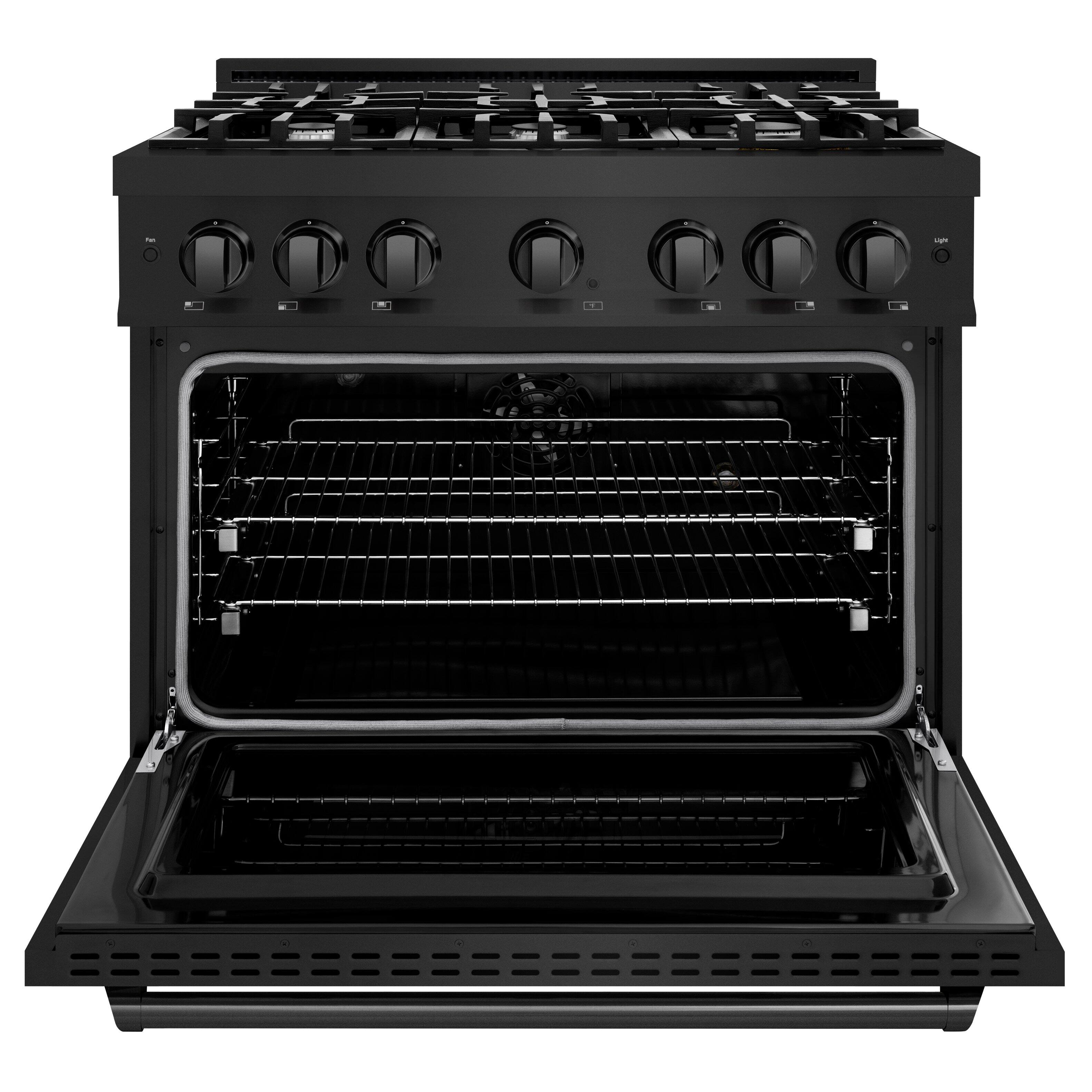Angle. ZLINE - ZLINE 36" Classic Dual Fuel Range with 6 Burners and Convection Oven (CDRB-36) - Black Stainless Steel.