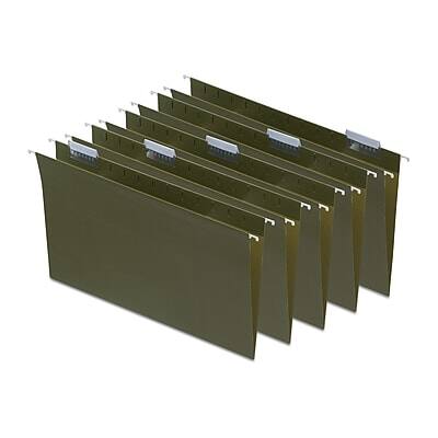 Front. Staples - Staples® 95% Recycled  Heavy Duty Hanging File Folders, 1/5-Cut Tab, Legal Size, Standard Green, 25/Box - Standard Green.