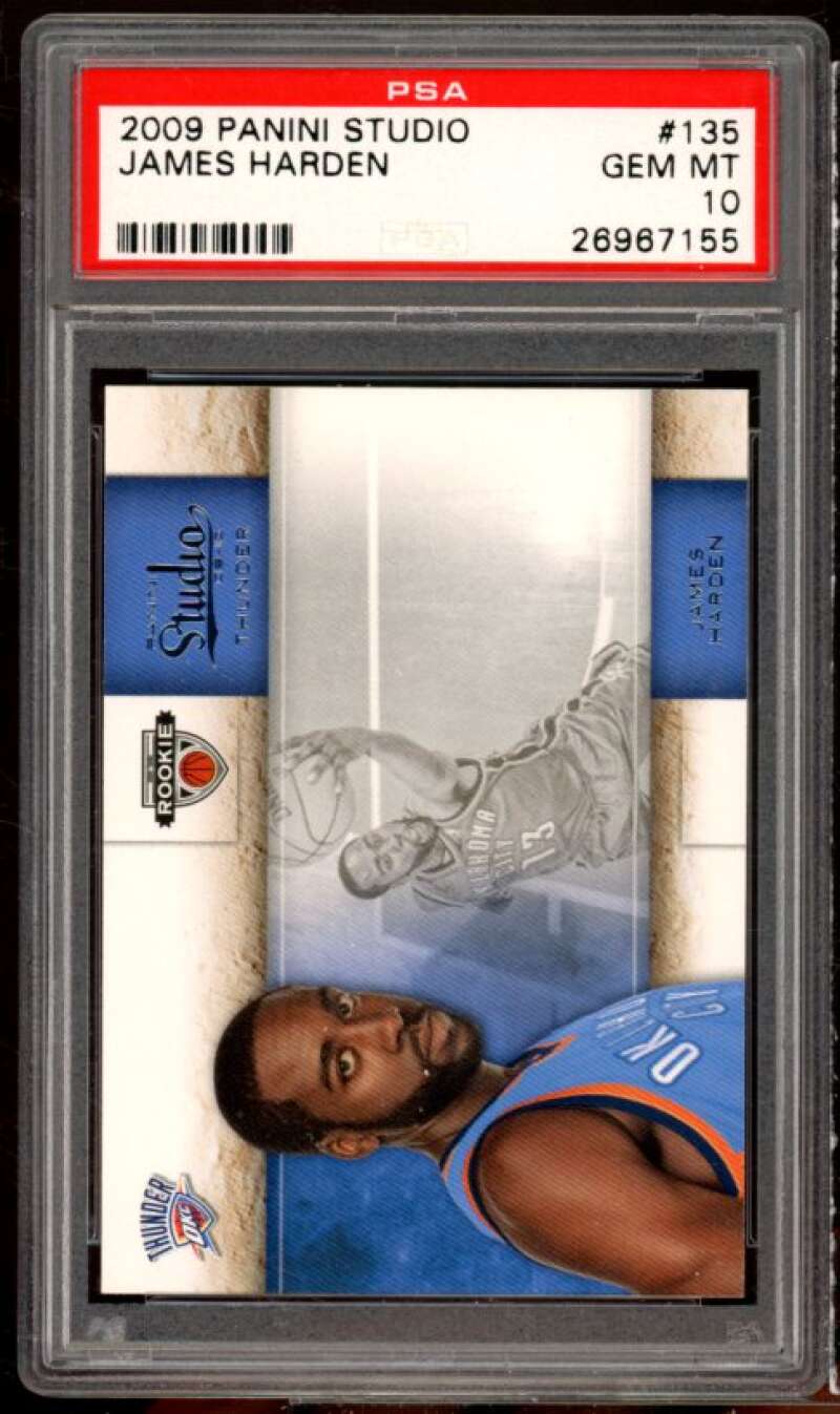 PSA 2009 PANINI STUDIO JAMES HARDEN #135 GEM MT 10 26967155  
Studio ROOKIE THUNDER  
GAAHOMA CATY  
13 JAMES HARDEN THUNDER