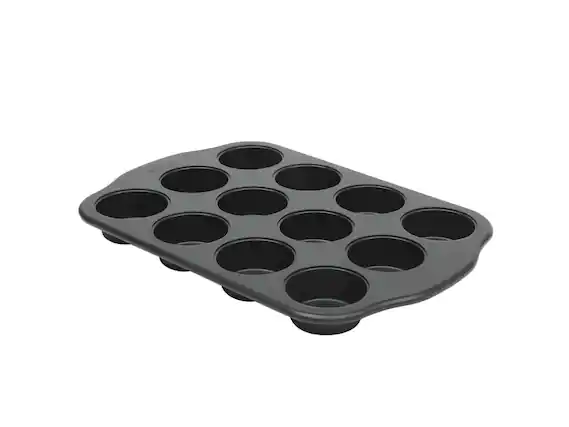 Front. Oster - Oster Teston Platinum Collection 12-Cup Nonstick Carbon Steel Muffin Pan in Matte Black - Matte Black.
