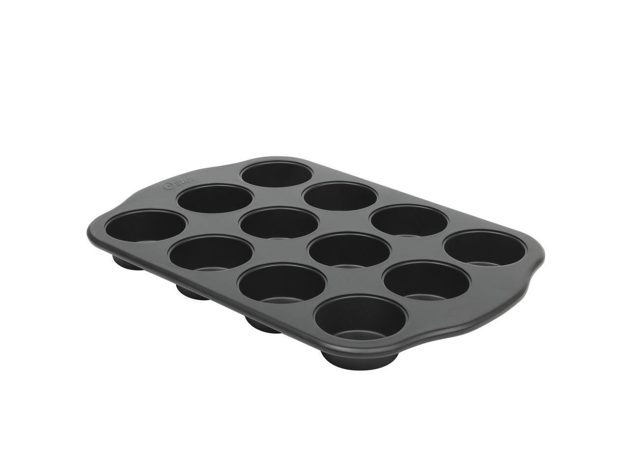 Front. Oster - Oster Teston Platinum Collection 12-Cup Nonstick Carbon Steel Muffin Pan in Matte Black - Matte Black.