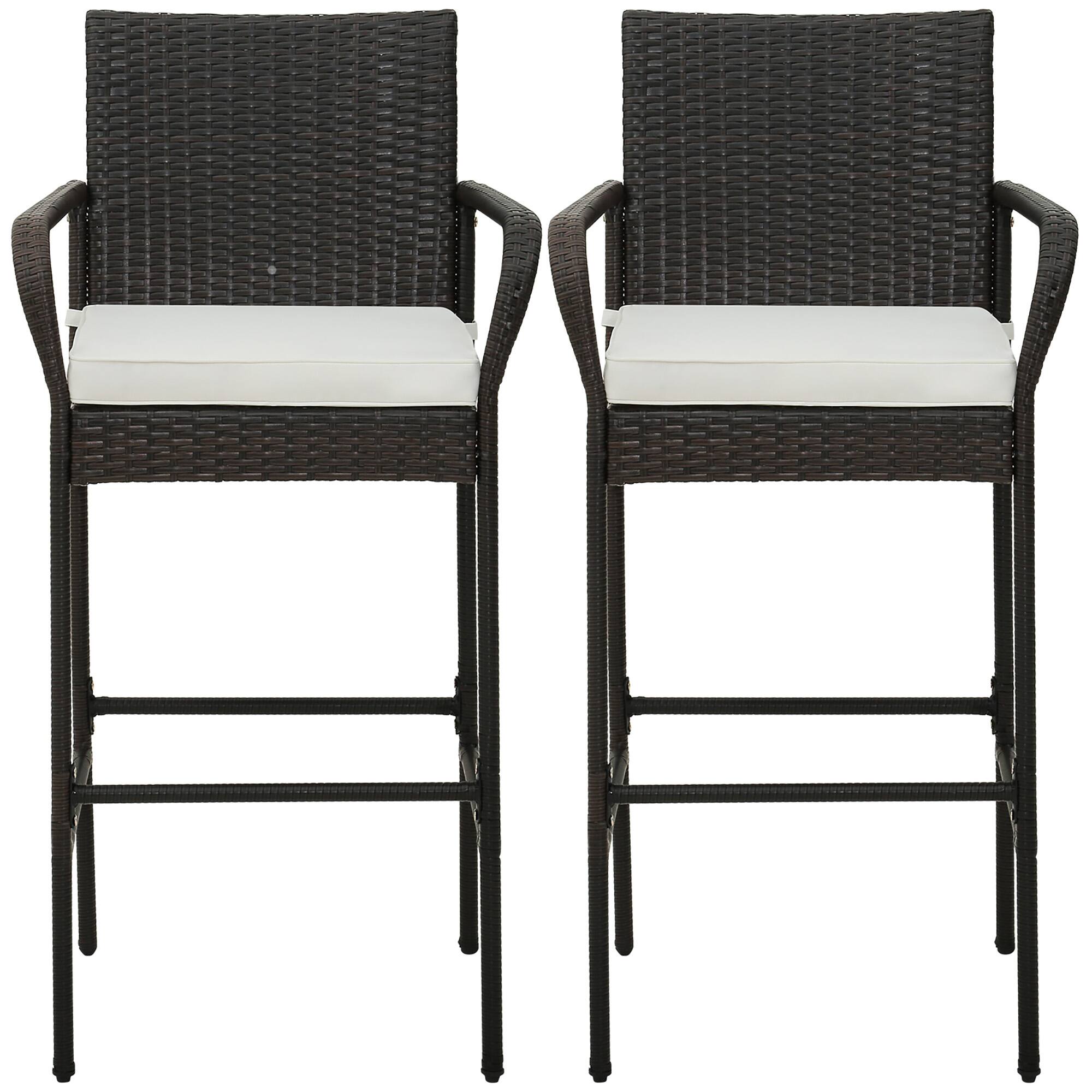 Alt View 9. Gymax - Gymax 4PCS Patio PE Wicker Bar Chairs Counter Height Barstools With Armrests & Cushions - Off White.