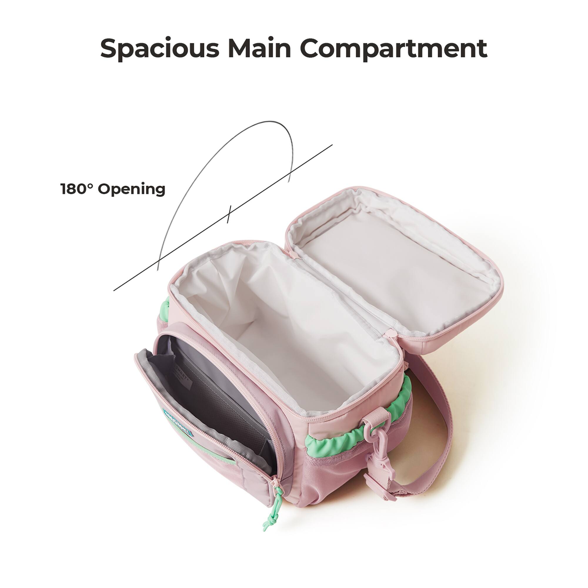Spacious Main Compartment  
180° Opening