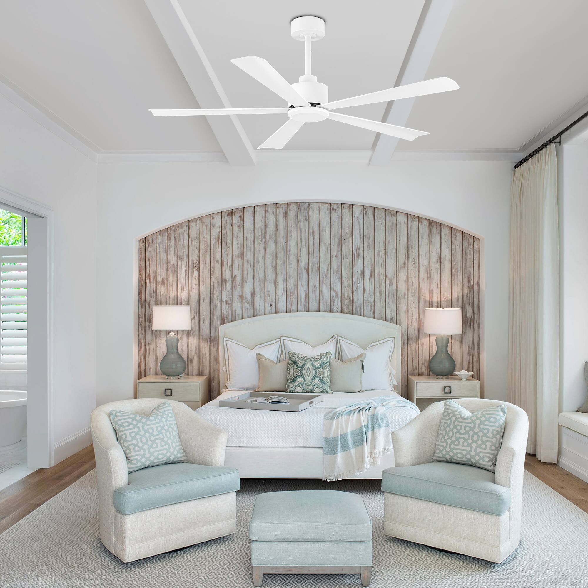 Back. Breezary - 52'' Modern Indoor Ceiling Fan without Light, 5 ABS Blades, 6-Speed Reversible DC Motor, Remote Control, 5-Inch Downrod - Matte White.