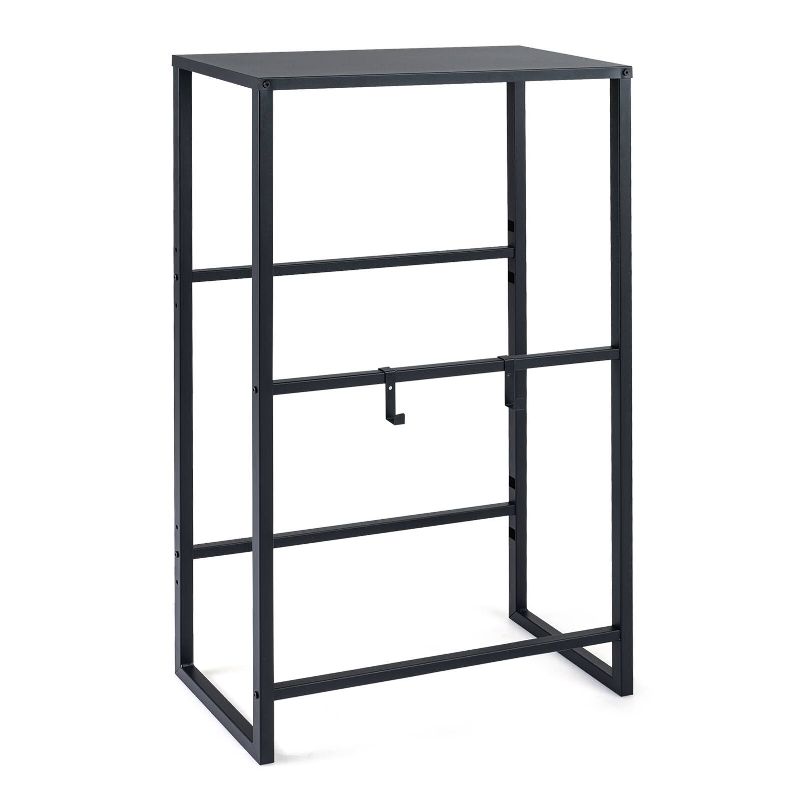 Alt View 9. Gymax - Gymax 3-Tier Drink Crate Rack Heavy-duty Metal Storage Rack w/ Shelf 2 Hanging Hooks - Black.