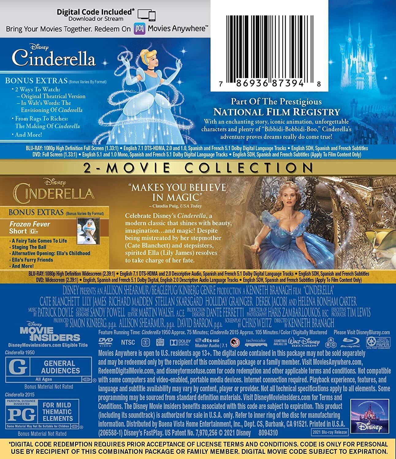 Alt View 1. Cinderella (1950) / Cinderella (2015)   - BLU-RAY.