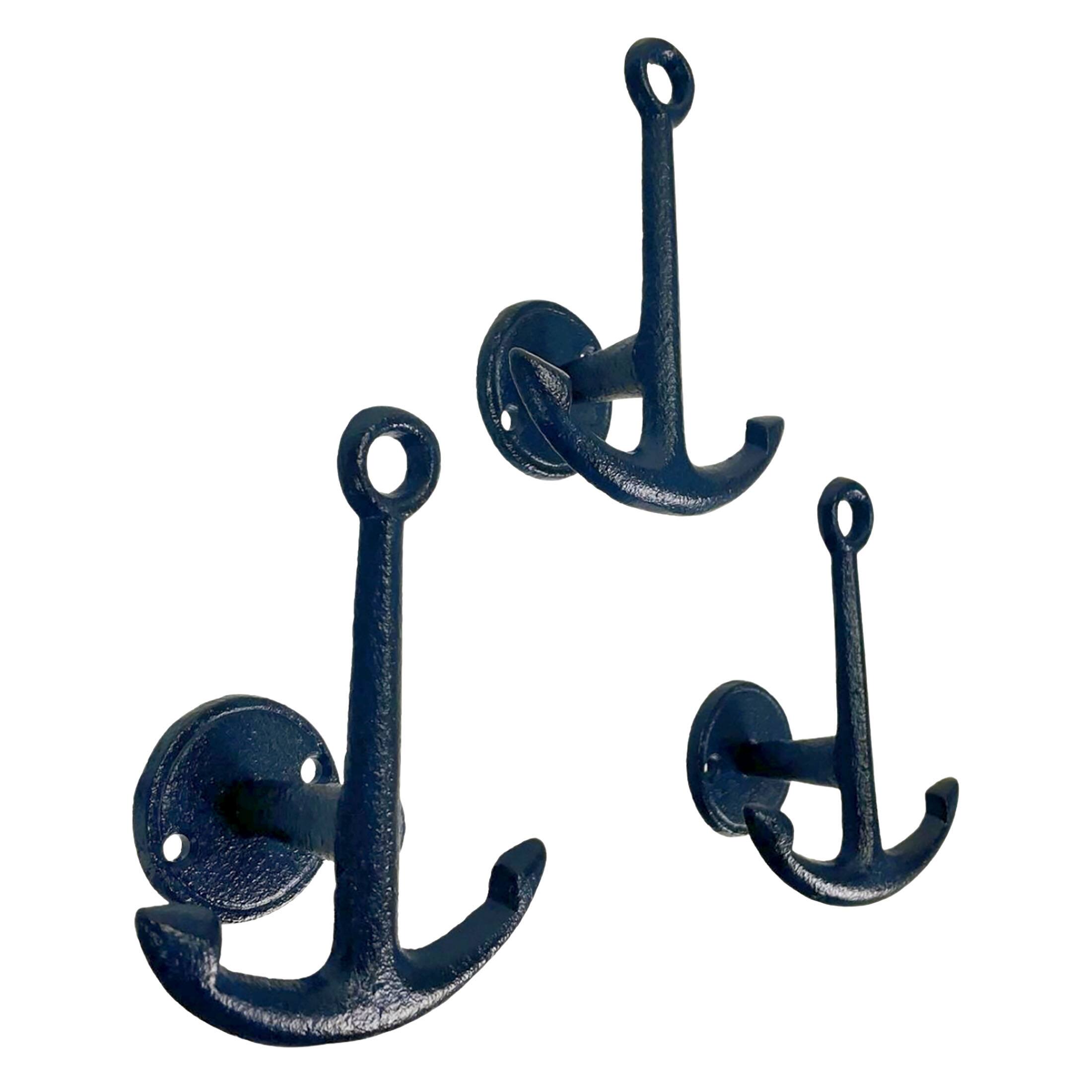Alt View 1. Things2Die4 - Set of 3 Navy Cast Iron Anchor Wall Hooks Nautical Coat Towel Hat Hangers Décor - Navy.