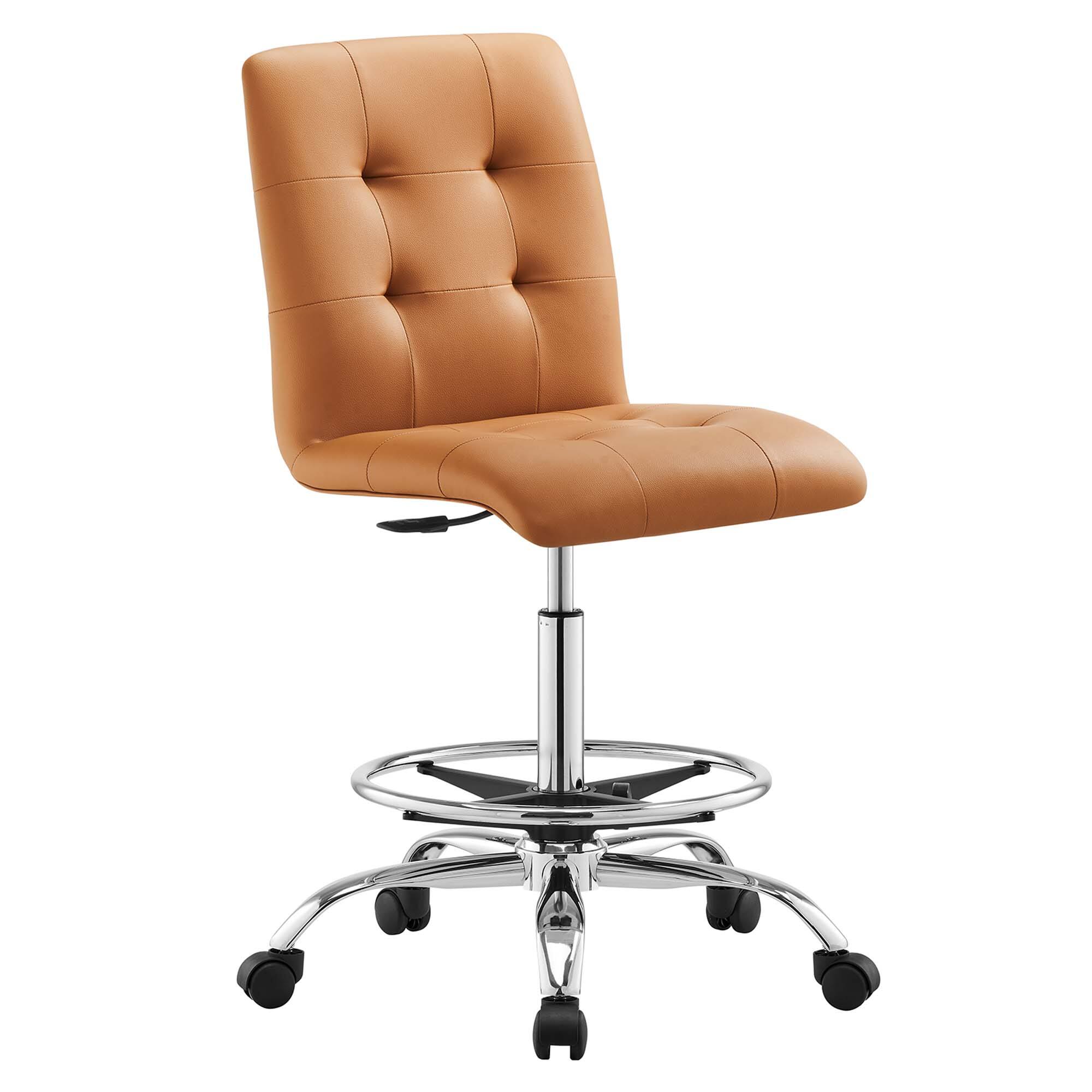 Angle. Modway - Prim Armless Vegan Leather Drafting Chair by Modway - Silver Tan.