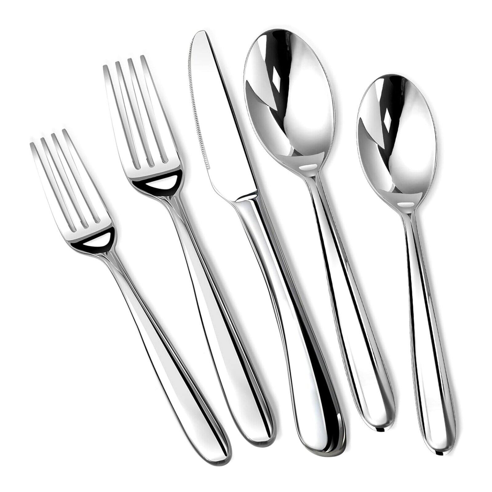 Front. Dazzed Corner - Silverware Set for 8, 40 Piece Stainless Steel Flatware Utensils Cutlery Set - Silver.