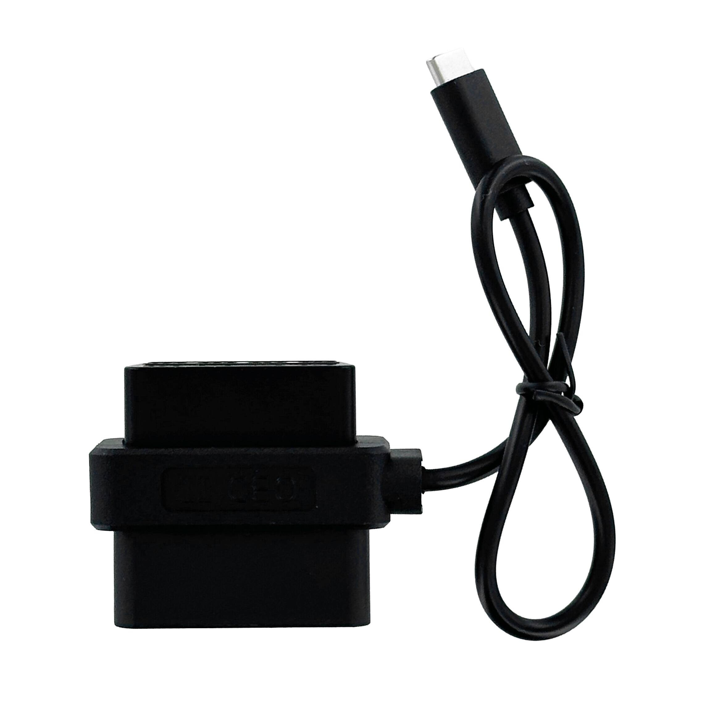 Angle. Momento - OBD8 USB-C to OBD-II Port Installation Adapter - Black.