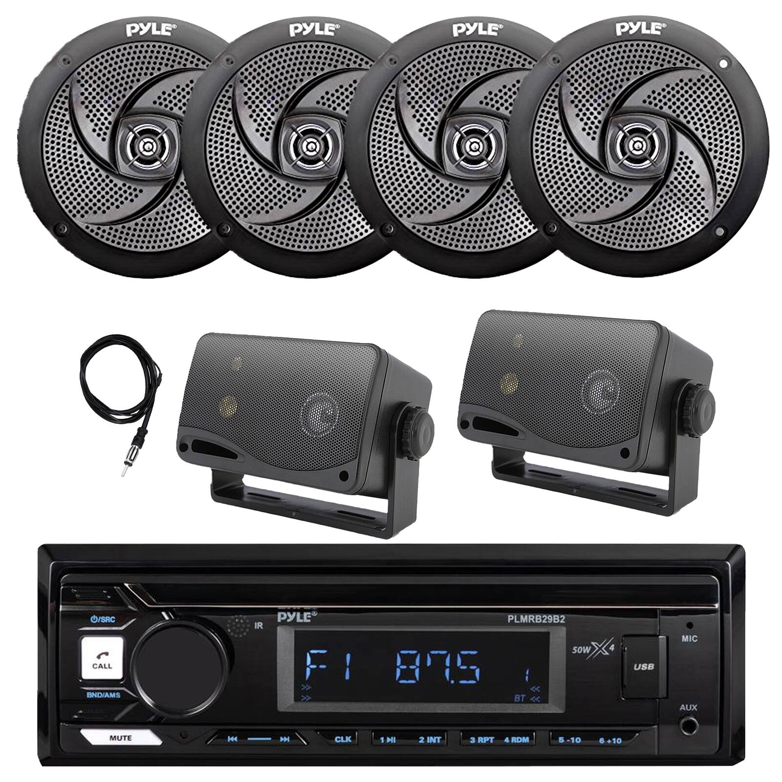 PYLE PYLE PYLE PYLE O/SAC CALL SNDIAMS IR PYLE FI 1 > > PLMRB29B2 sOw X 875  BT e USE MIC AUX MUTE H - CLK 1 M 2 INT a RPT 4 RDM  -10 +10