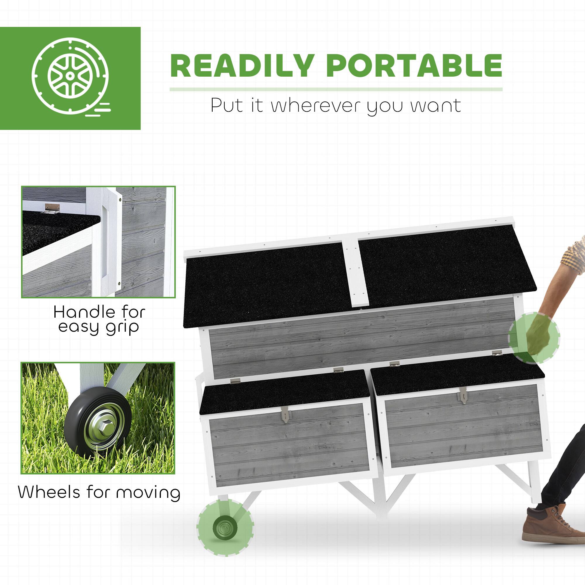 READILY PORTABLE  
Put it wherever you want  

Handle for easy grip  

Wheels for moving