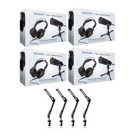 Zoom - ZDM-1 4-Person Podcast Microphone Pack Accessory Bundle & Four Boom Arm