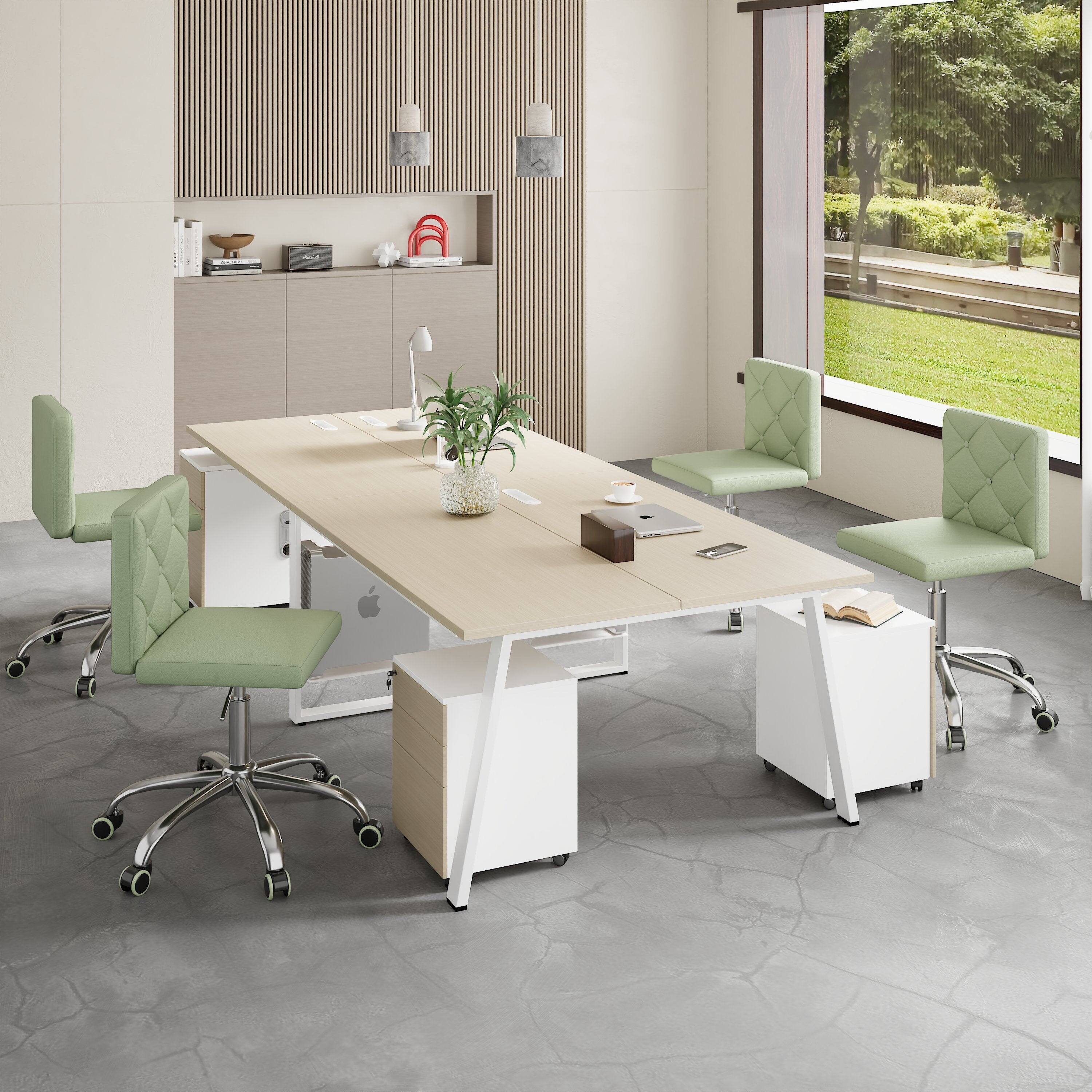 Alt View 1. Vecelo - Green PU Leather Armless Office Chair - 28-32 Inch Adjustable Height Task Chair, Ergonomic Computer Chair with Wheels - Green.