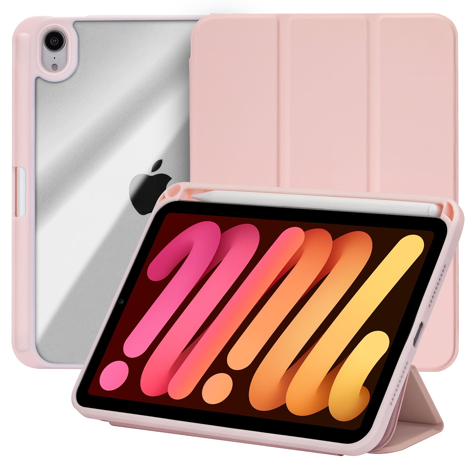 Vena - For Apple iPad Mini 7 Case Clear, iPad Mini 6 Case Cover Slim Trifold Stand, iPad Mini A17 Pro Case Cover - Pink