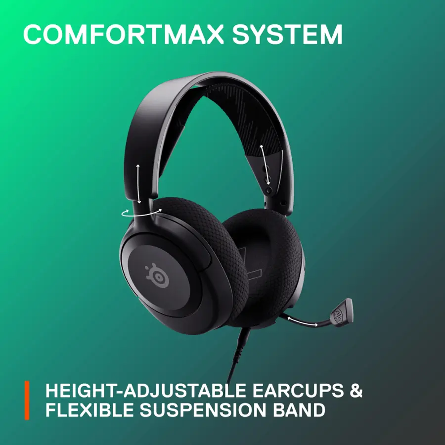 The image features a pair of black headphones with a height-adjustable earcup and a flexible suspension band. The headphones are designed to provide comfort and support for the user's head and ears, making them an ideal choice for extended periods of use. The earcups can be adjusted to fit the user's head size and shape, while the suspension band provides additional support and comfort. The headphones are likely part of a larger system that offers a comfortable and enjoyable listening experience.