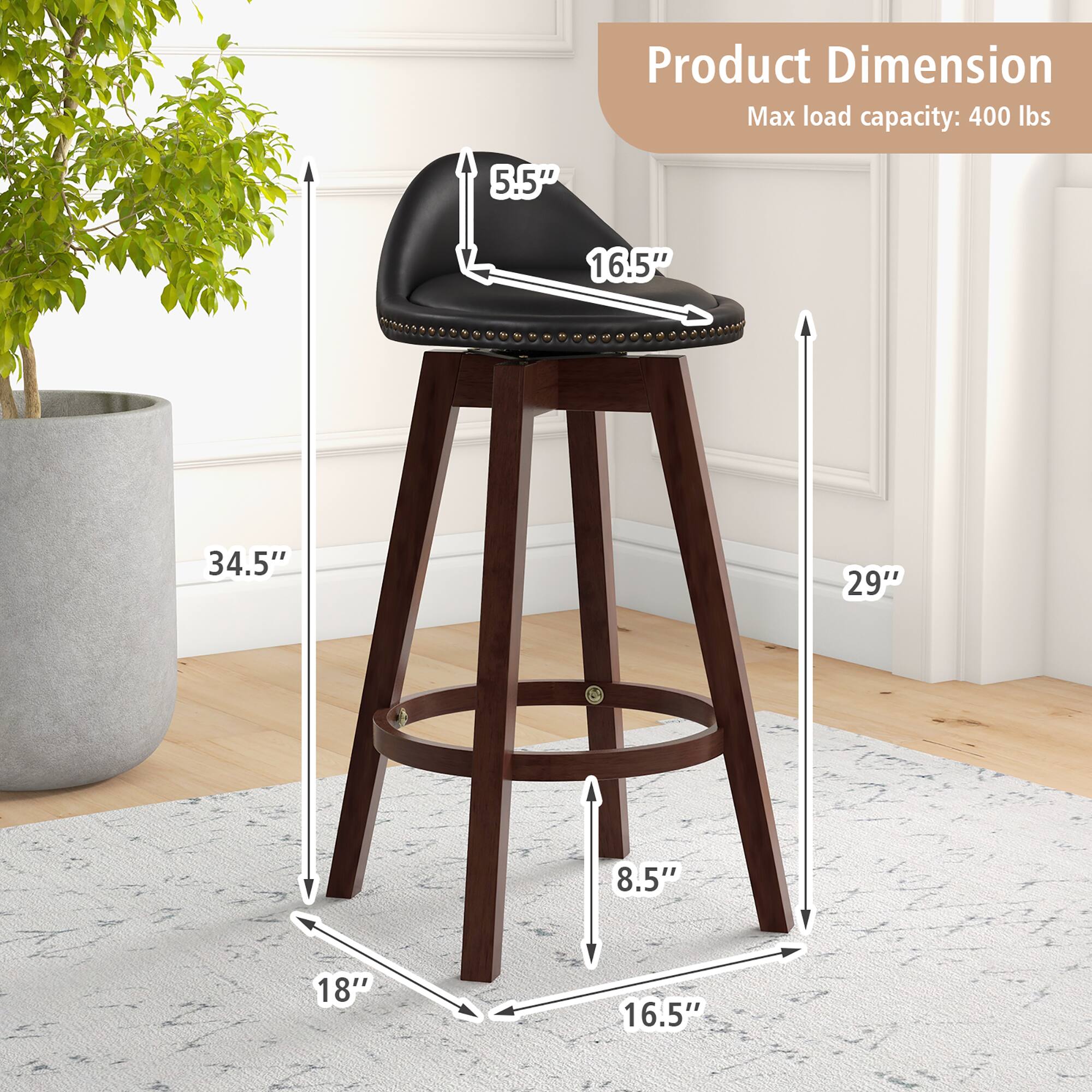Product Dimension: 5.5", 16.5", 34.5", 29", 8.5", 18", 16.5"

Max load capacity: 400 lbs