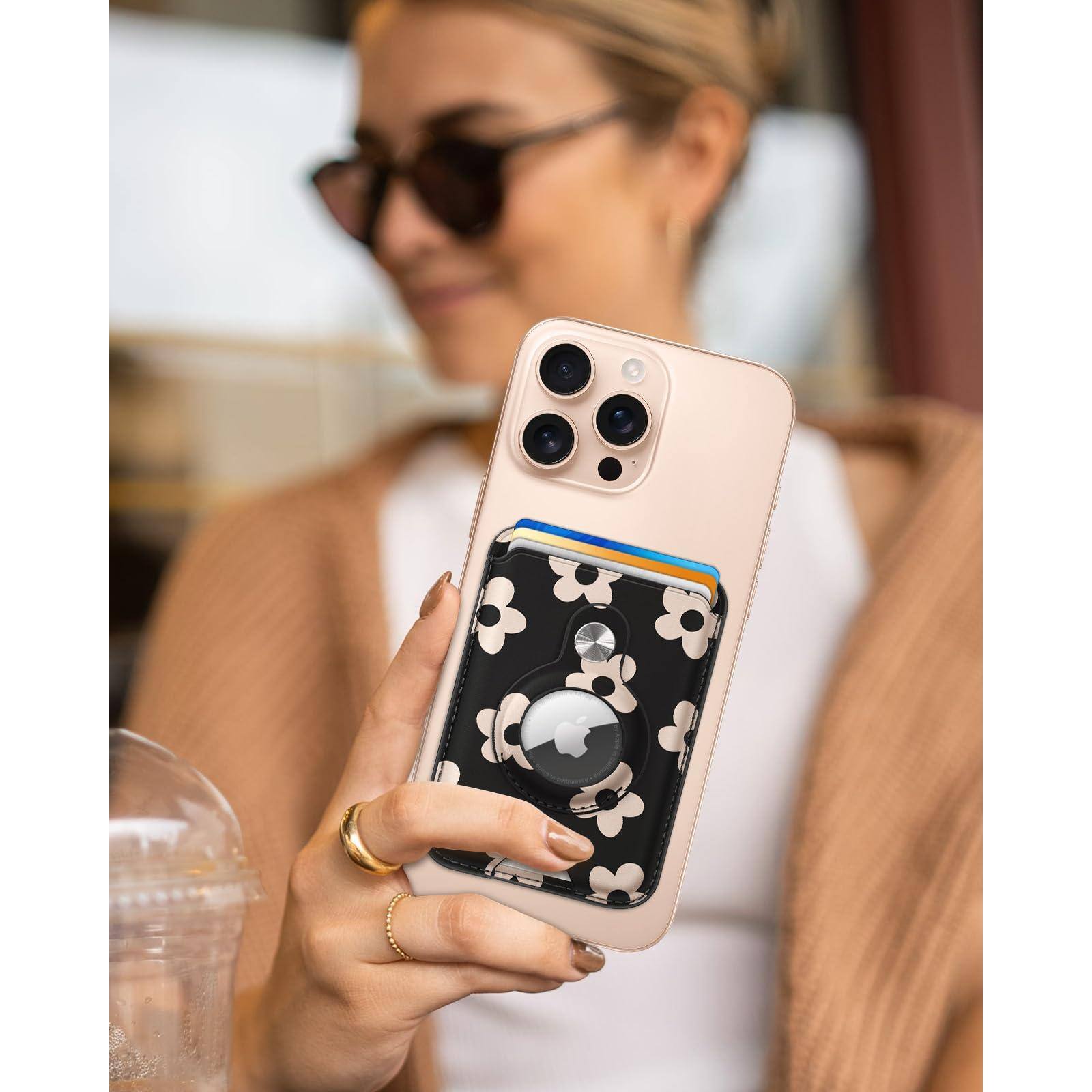 Alt View 3. Jadie Link - Magnetic Phone Wallet Airtag Holder Women Cute Card Compatible Magsafe 1615141312 Series Mag Wallets Rfid Fit Cards - Strawberry.