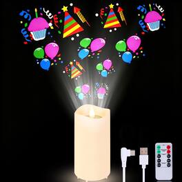 IMAGE - Flameless Candles Light with Projector, 6 Holiday Slides, Remote Control & Timer - White
