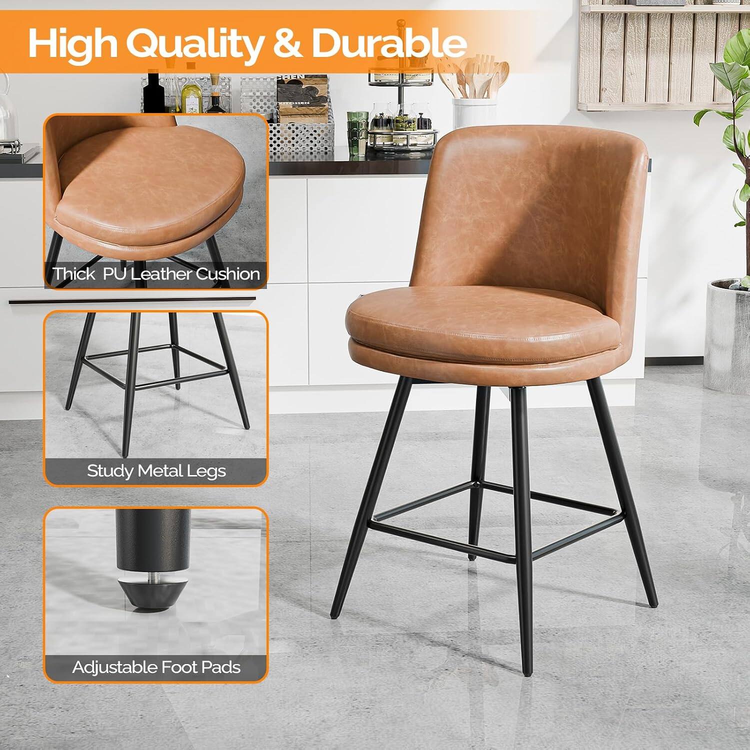 High Quality & Durable

- Thick PU Leather Cushion
- Study Metal Legs
- Adjustable Foot Pads