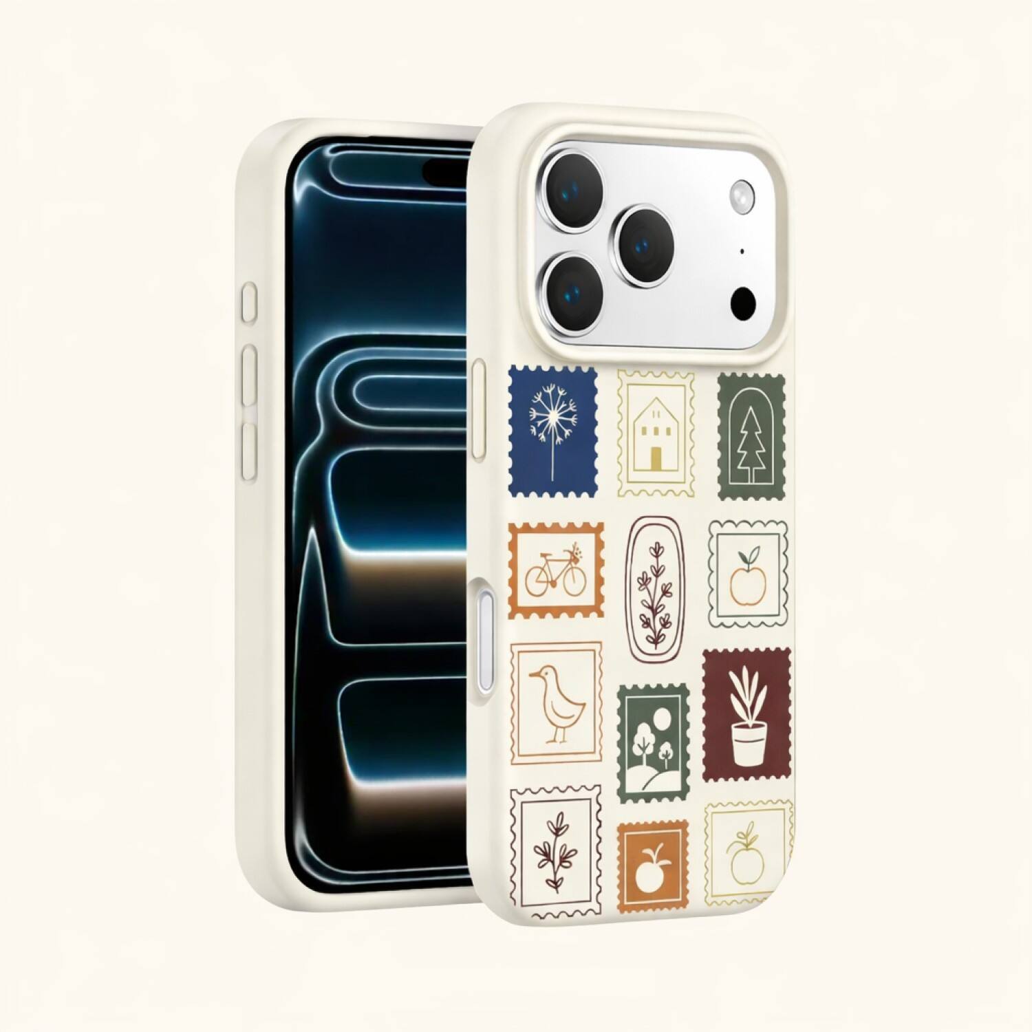 Angle. SaharaCase - Apple iPhone 17 Pro Max Case | Compatible with Magsafe | Smooth Silicone Finish | Inspire Series - Stamps Beige.