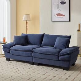 Trinkets Crazed - 84" Cloud Corduroy Loveseat Sofa, Modern Comfy Upholstered 2 Seater Sofa Deep Seat Sofa with 2 Throw Pillows - Blue