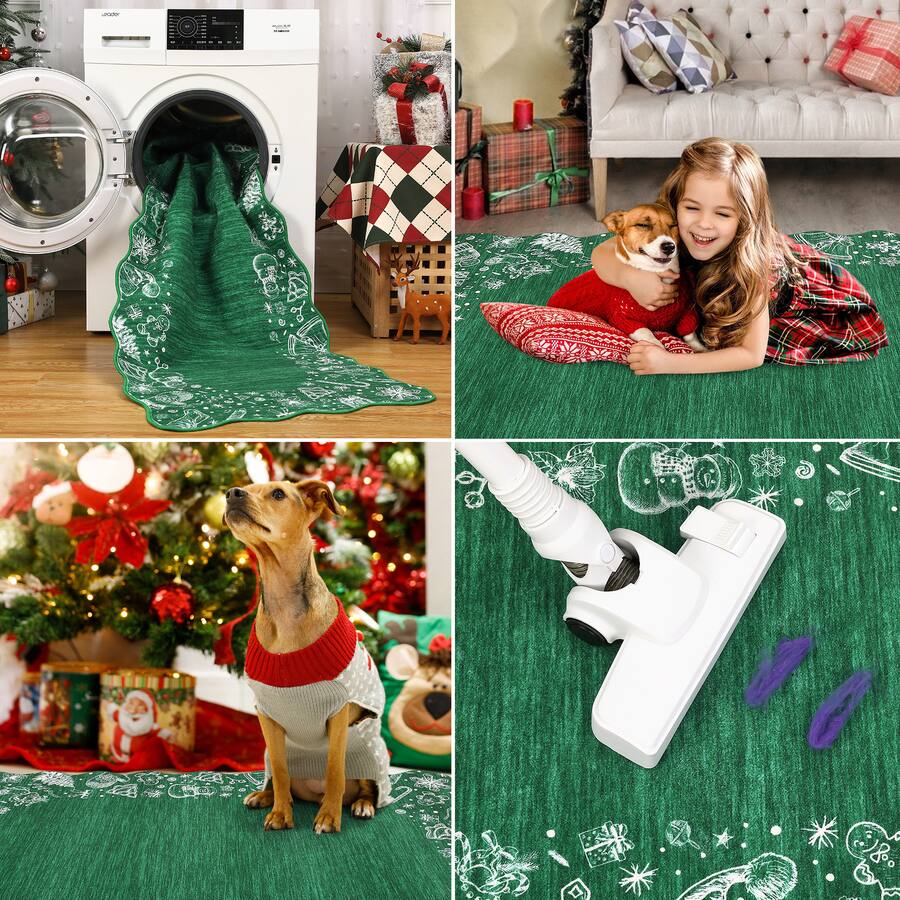 GARVEE Christmas Scalloped Edge Design Holiday Rug with Santa ...