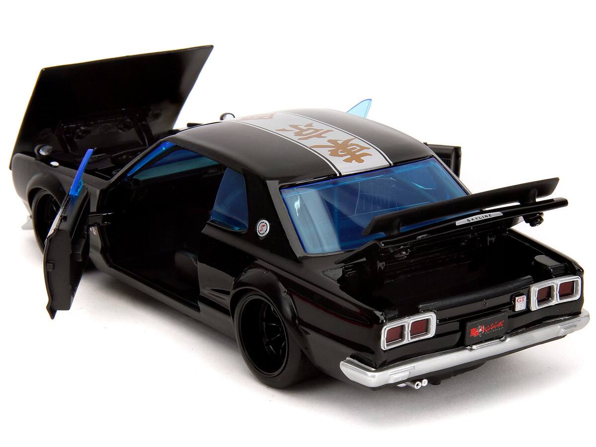 Back. Jada - 1971 Nissan Skyline GT-R RHD Black w/ Silver Stripe & Mikey Figure – Tokyo Revengers (2021) Anime Hollywood Rides 1/24 - Black.