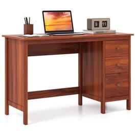 Pefilos - 3-Drawer Computer Desk with Spacious Desktop, Small Home Office Desk Study Writing Table - Brown
