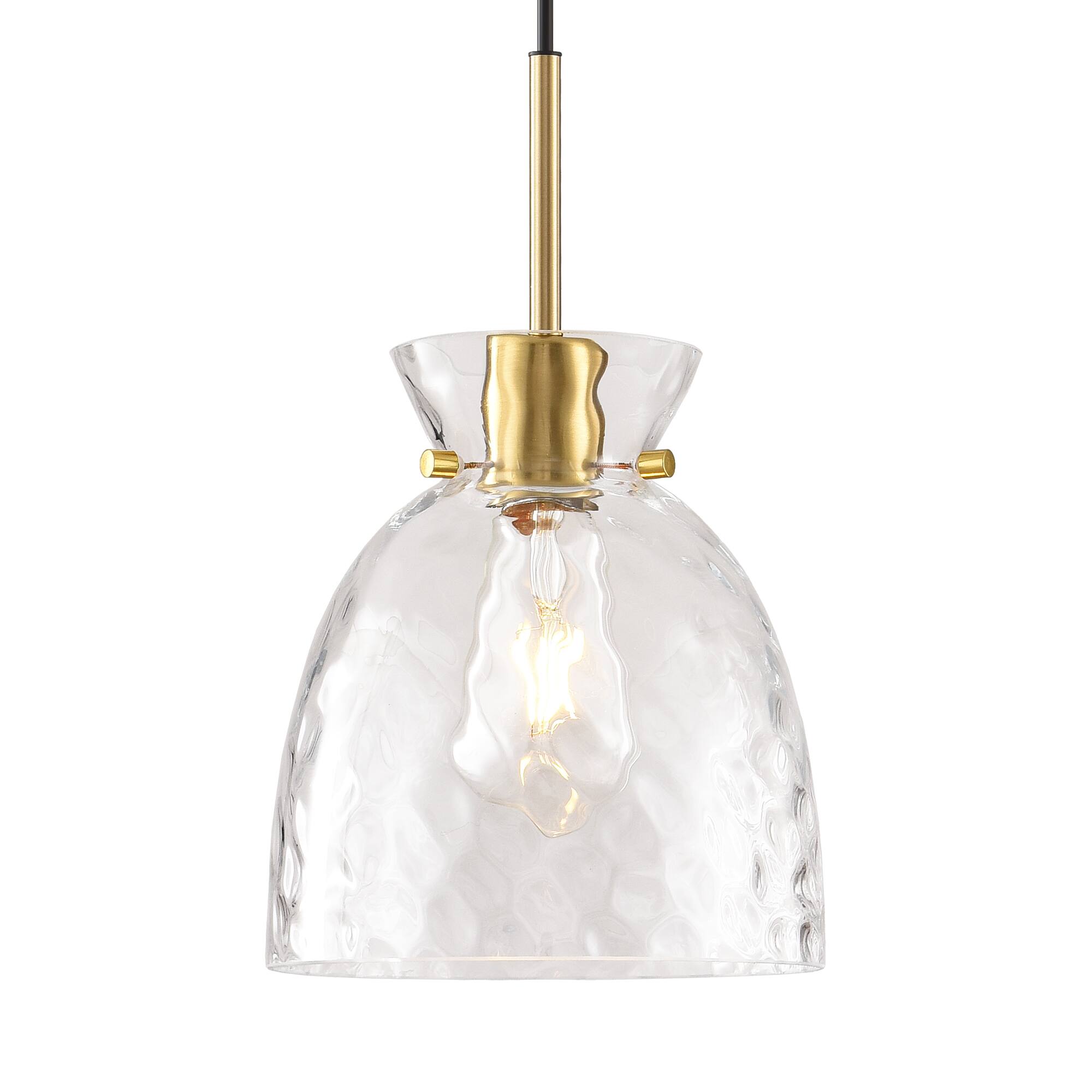 Alt View 2. Parrot Uncle - 7.4 Inch Minimalist Handcrafted Hammered Glass Bell Pendant Light, Single-Light Adjustable Hanging Ceiling Fixture - Brass.