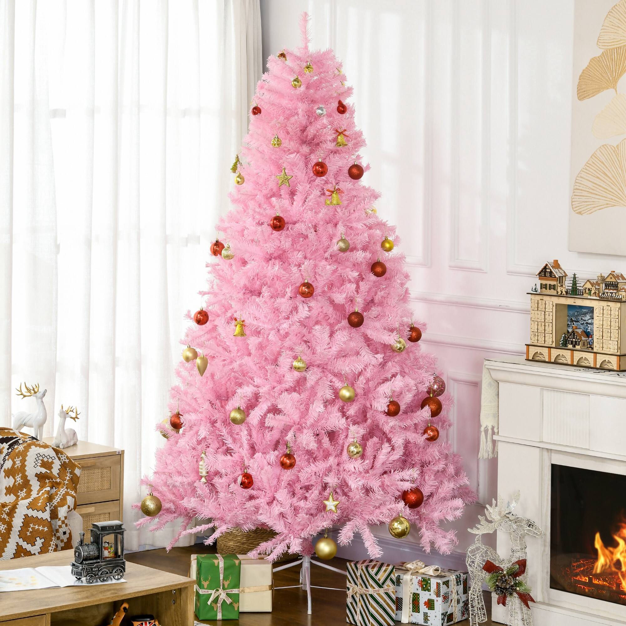 Alt View 1. Homcom - Tall Artificial Christmas Tree Holiday Décor with 1288 Branches, Auto Open, Steel Base, Wide Shape - pink.