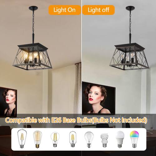 Light On  
Light Off  
Compatible with E26 Base Bulbs (Bulbs Not Included)