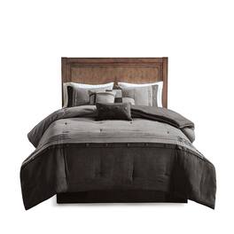 Gracie Mills - Maldonado 7-Piece Rustic Faux Suede Comforter Set - Gray