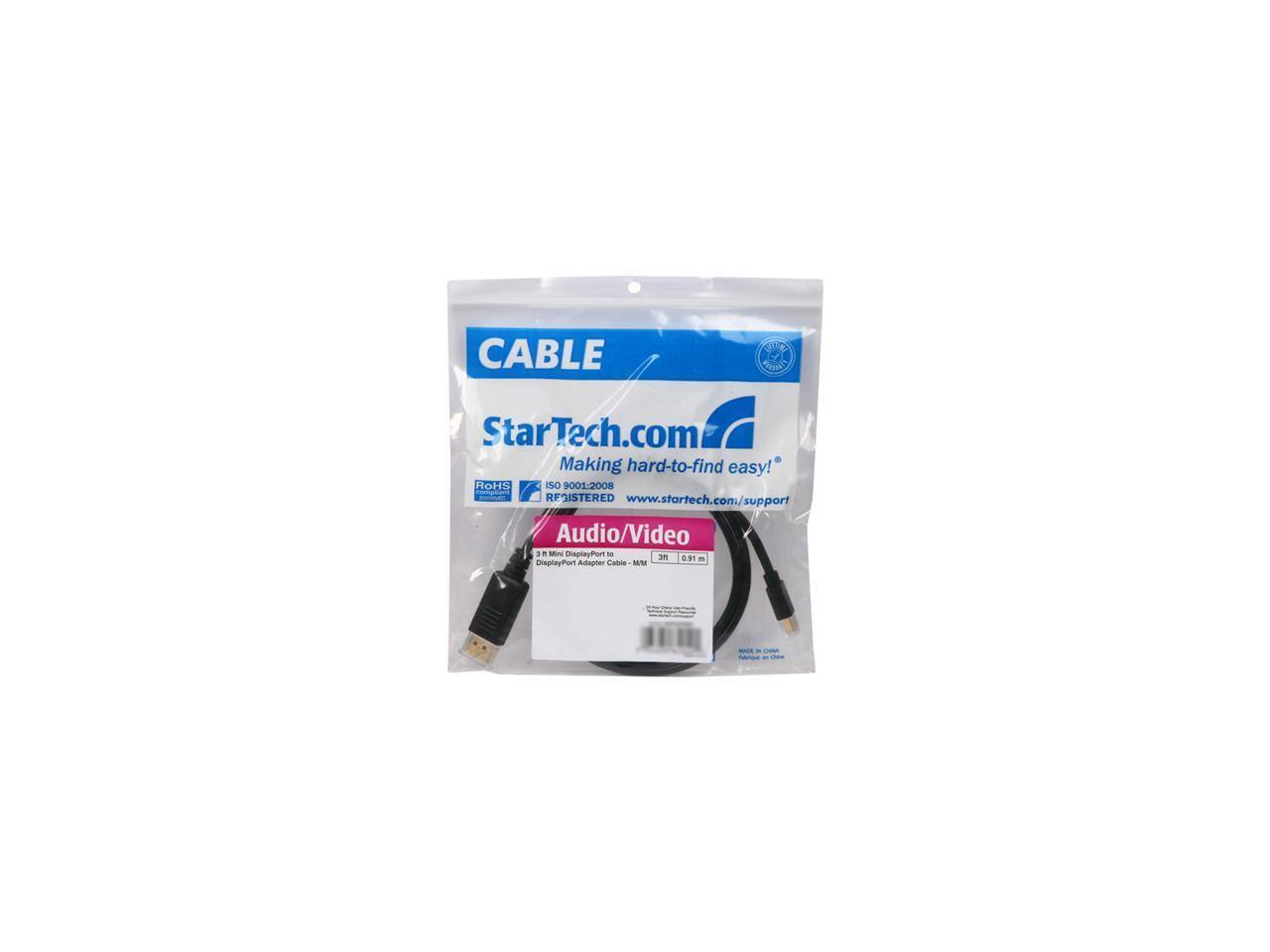 CABLE  
StarTech.com  
Making hard-to-find easy!  
RoHS Compliant  
ISO 9001-2008 REGISTERED  
www.startech.com/support  

Audio/Video  
3-in-1 Mini DisplayPort to HDMI, VGA, and Audio Adapter Cable - 0.91 m