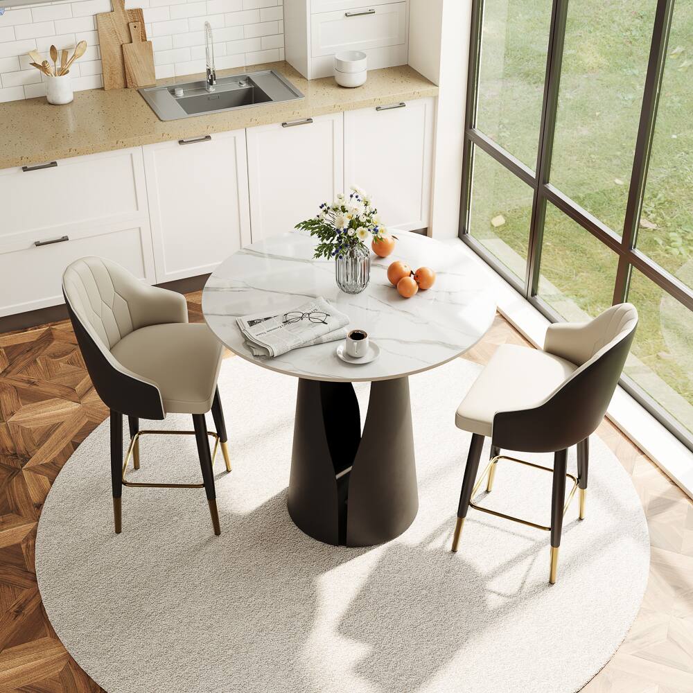 Alt View 10. POVISON - 35" Modern Round Counter Height Bar Table for 2-4 People, White Glossy Bistro Table for Kitchen & Small Spaces - White & Black.