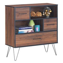Costway - Sideboard Storage Cabinet Multipurpose Display Unit w/Metal Leg & Drawers - Walnut