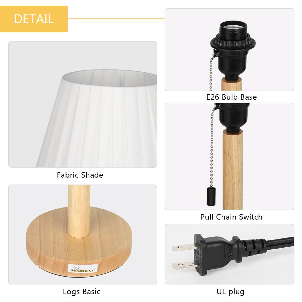 DETAIL  
- E26 Bulb Base  
- Fabric Shade  
- Pull Chain Switch  
- Logs Basic  
- UL plug
