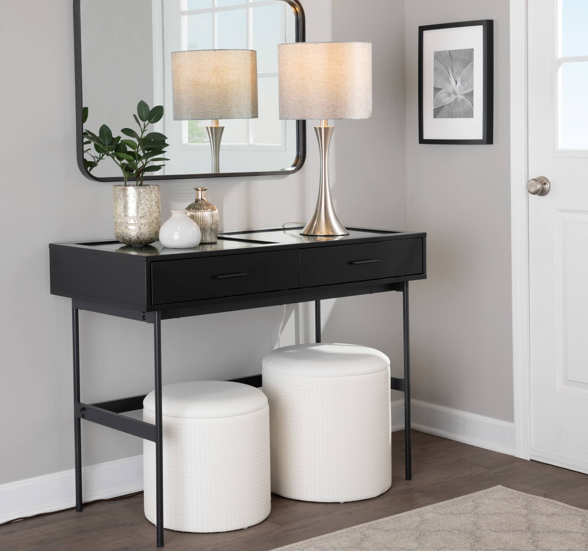 Alt View 2. Tiramisubest - Maverick Contemporary Nesting Ottoman Set in Cream Faux Leather with Textured Accent by LumiSource - White.