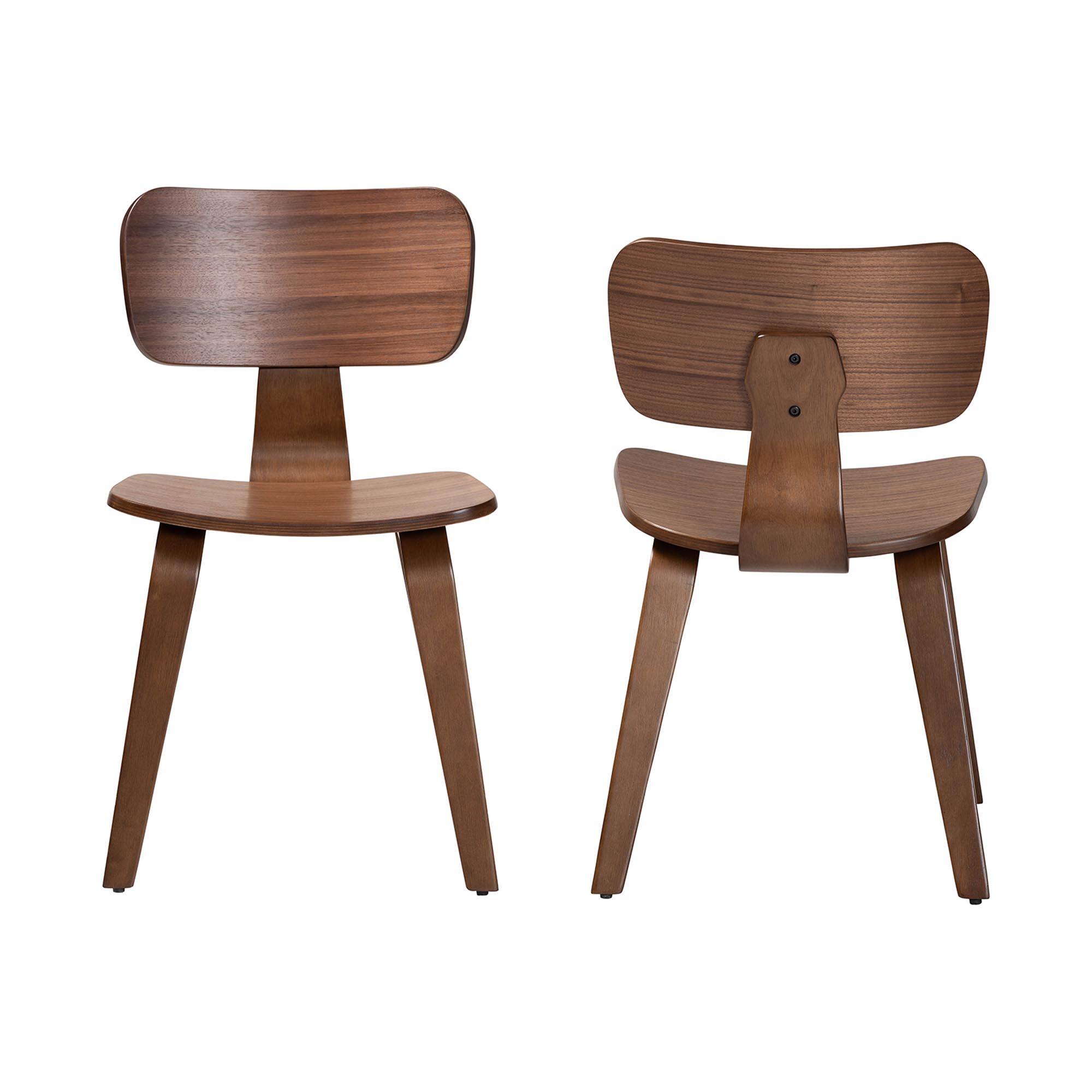 Angle. Baxton Studio - Billie Wood 2-Piece Dining Chair Set - Bentwood Frame Seating with Contoured Seat, Mid-Century Style Side Chair - Walnut Brown.