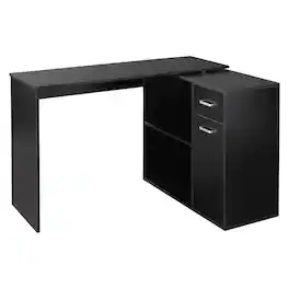 Homcom - L Shaped Computer Desk, 180° Rotating Corner Desk with Storage Shelves, Drawer and Cabinet - Black