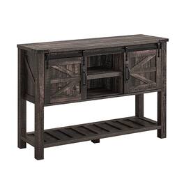 OKD - Farmhouse Console Entryway Table with Sliding Barn Doors, Dark Rustic Oak - Brown