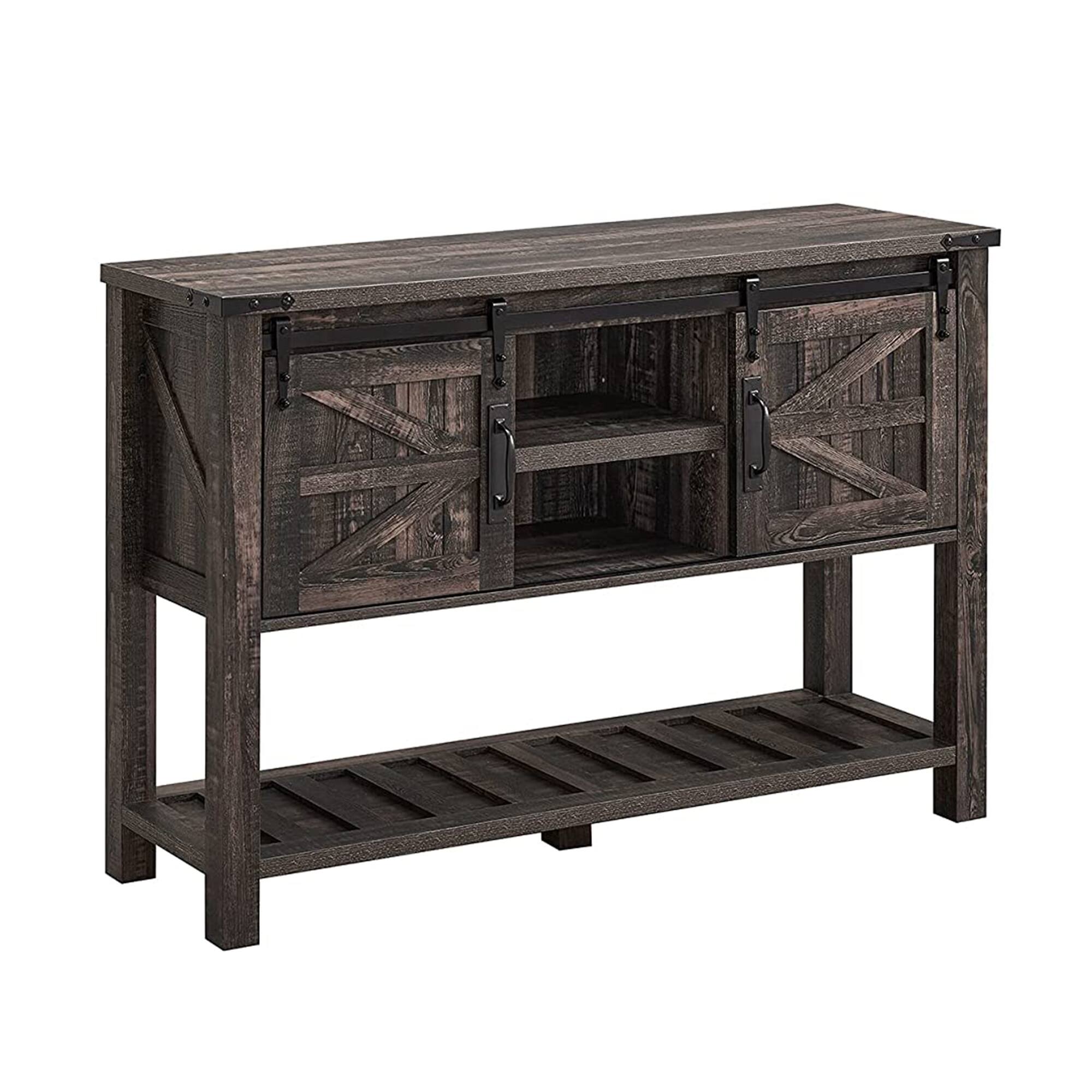 Front. OKD - OKD Farmhouse Console Entryway Table with Sliding Barn Doors, Dark Rustic Oak - Brown.